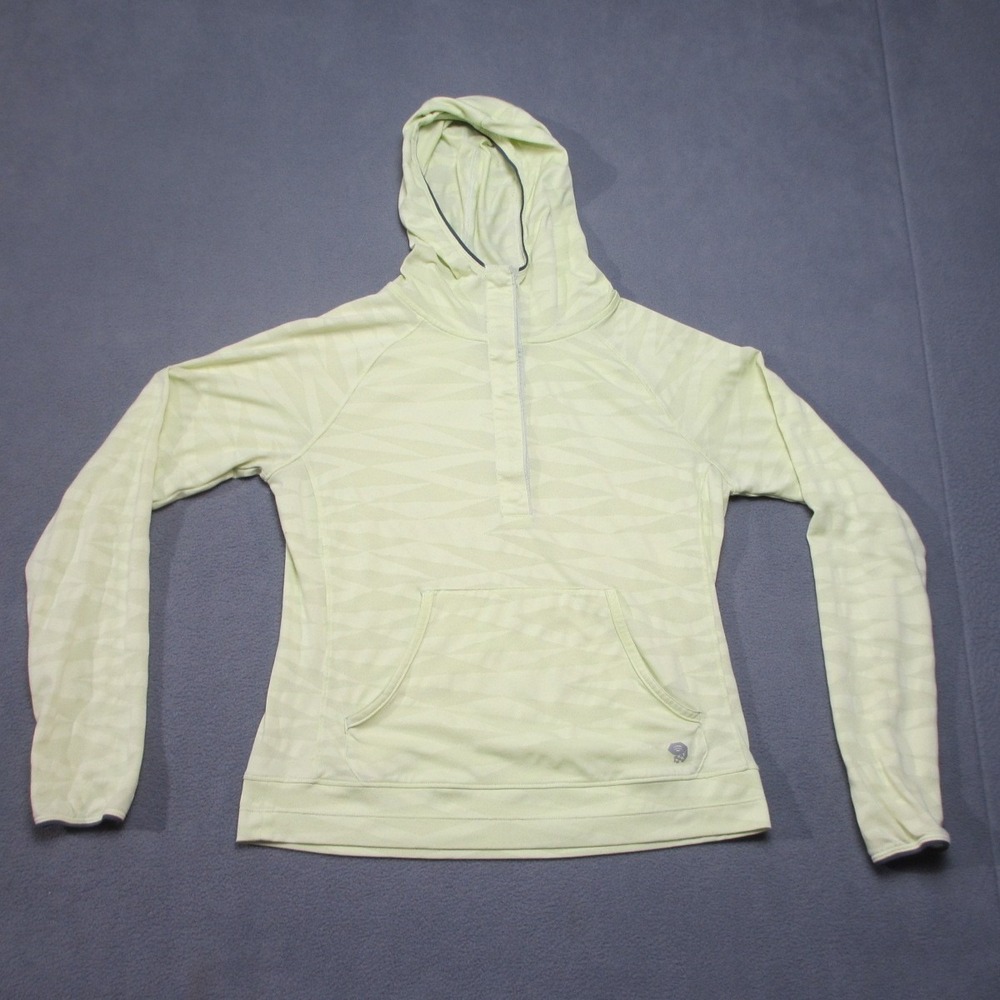 Mountain Hardwear Hoodie Womens Small Yellow 1/2 Snap Logo Hiking Performance